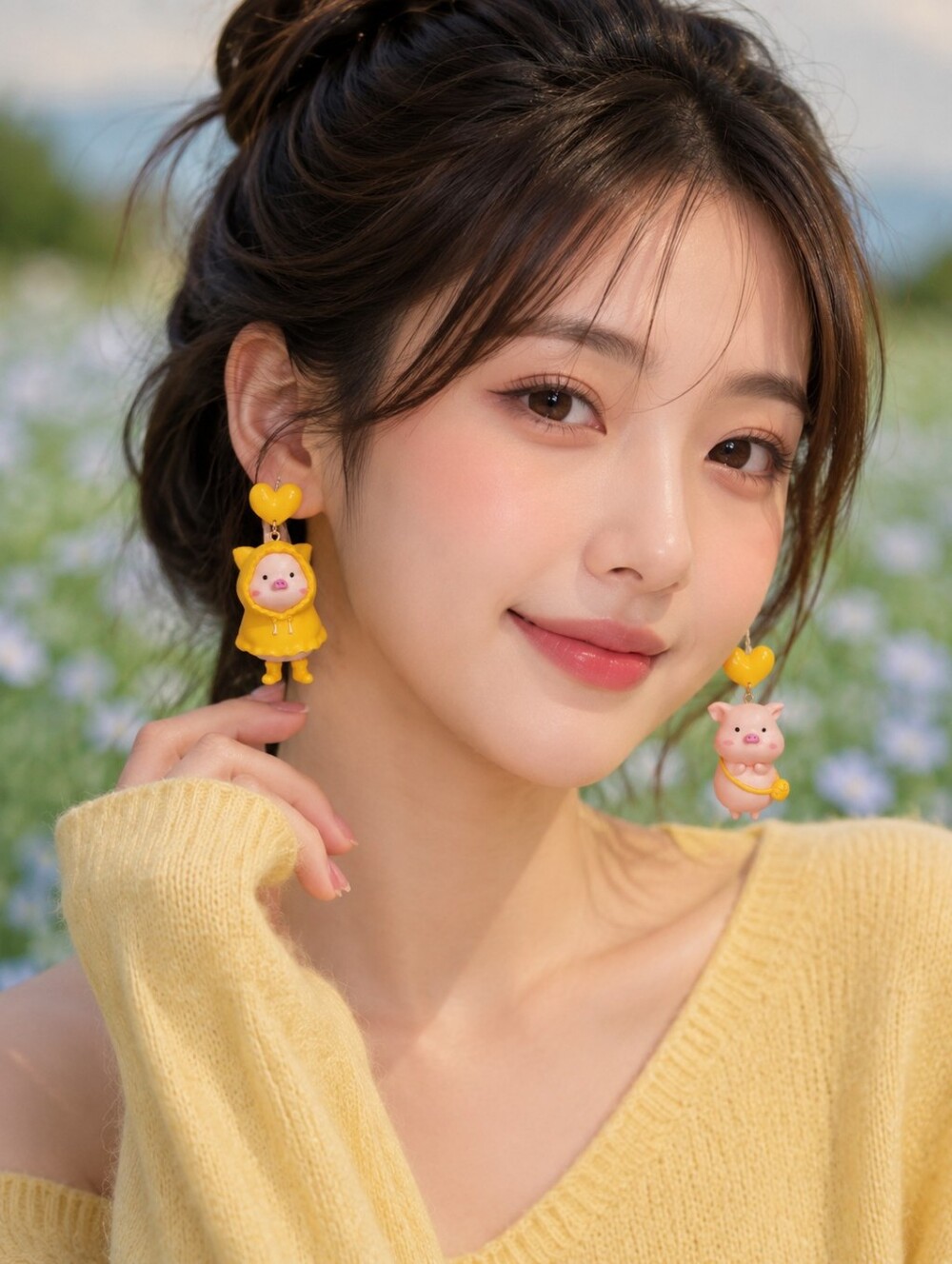 Charming Heart & 3D Piggy Mismatched‎ Drop Earrings - Versatile Accessories - Picture 3 of 11